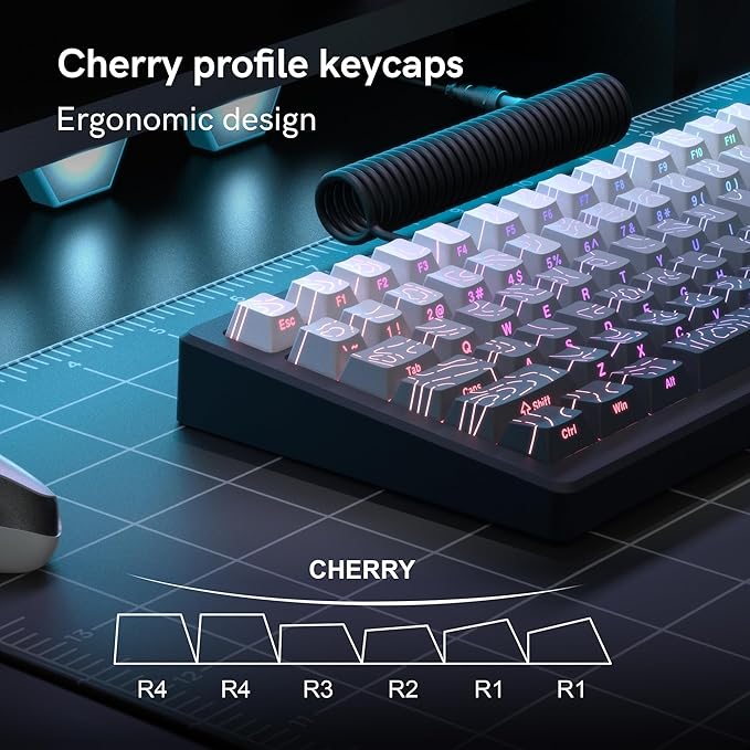 dagaladoo White/Grey Topographic keycap Sets Line Backlit Gradient keycaps Shine Through Keyboard Keys Side Printed Key caps Cherry Profile for 61/64/66/68/71/75/84/87 Mechanical Keyboards