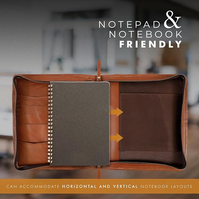 ELIZO Leather A5 Portfolio Padfolio Folio A5 Notebook Journal Cover Planner Binder Small Mens Business Work Folder Organizer (Tan)