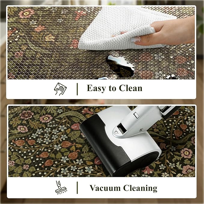 Collive Kitchen Mats for Floor, Cushioned Anti Fatigue Mat Green Floral Rugs Non Skid Waterproof Sink Rug, Memory Foam Comfort Standing Mat for Office, Laundry, Desk, 24''x71''