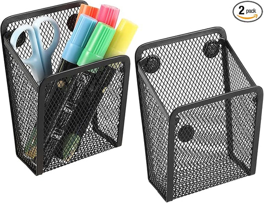 Magnetic Pencil Holder,Mesh Stainless Steel Pen Basket, Metal Writing Utensil Storage Organizer for Whiteboard,Blackboard,Kitchen, Locker, Home, or Office