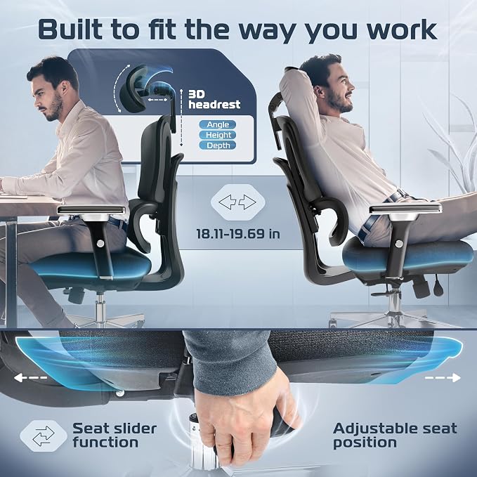 ProSeat Ergonomic Office Chair Comfy [#1 in Tests] Swivel Chair | Ergonomic Chair with Breathable Mesh Back | Computer Chair with wheels | Home Office Desk Chair with 3D Headrest | For 330lbs