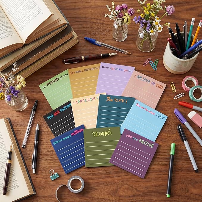 Yinder 24 Pcs Inspirational Sticky Notes Thank You Gift Motivational Sticky Note Pad Employee Appreciation Gift Bulk for Staff Coworker Teacher Nurse Office Groups 3 x 3'' (Appreciation,Retro)