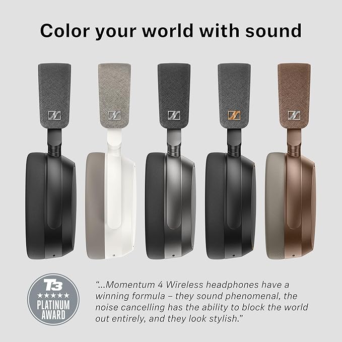 Sennheiser MOMENTUM 4 Wireless Noise Cancelling Headphones - Bluetooth Headset for Crystal-Clear Calls, Adaptive Noise Cancellation, Over-Ear Headphones, 60h Battery Life, Folding Design, Black/Copper