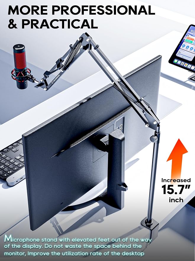 CACENCAN Boom Arm, 360° Rotatable Microphone Stand with Desk Mount, Foldable Desk Mic Arm with 3/8'' to 5/8'' Screw Adapter, Microphone Arm for Live Streaming, Gaming, Podcasting