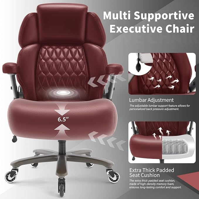 Big and Tall Office Chair 700lbs, Ergonomic High Back Computer Desk Chair | Adjustable Headrest&Lumbar Support, 3D Flip Arms, Large Wheels, Heavy Duty Metal Base, Thick Padded Wide Seat Executive Chair