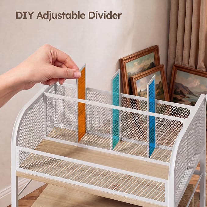Rolling Art Cart with 4 Drawers, Maple | Art Supplies Organizer, 5-Tier Storage, Adjustable Dividers, Anti-Pull Mesh Drawers, Metal Frame, 4 Casters with 2 Locks