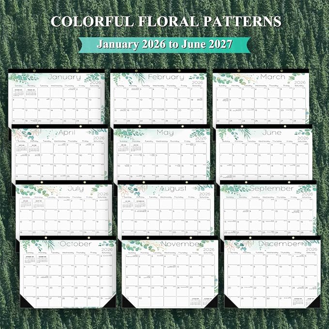 Ymumuda Desk Calendar 2026-2027 Wall Calendar 2 in 1, Monthly Desk Calendar 2026 from JAN.2026 to JUN.2027, 18-Month, Large 12"×17", Waterproof Cover, Hanging Rope, Home/office/School Planners