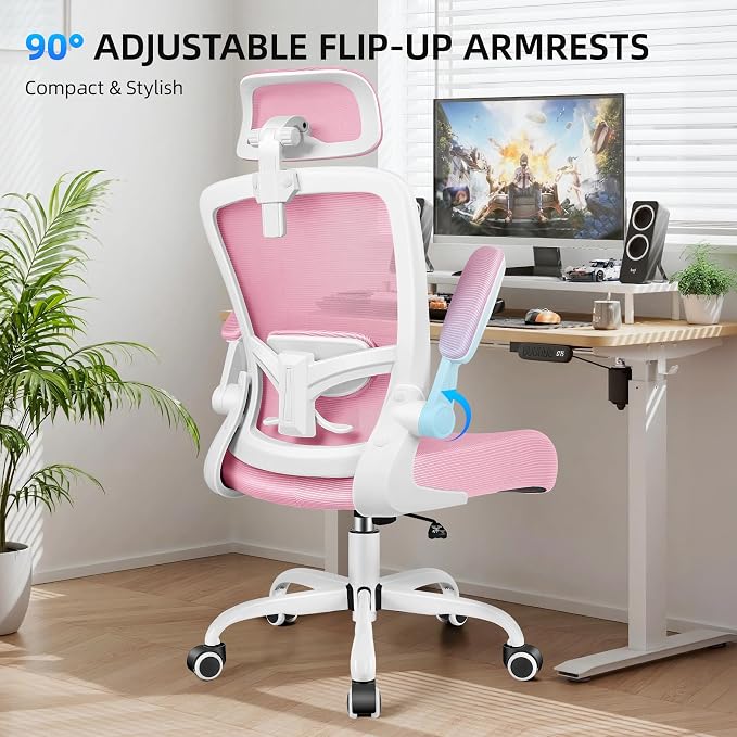 FelixKing Office Chair, Desk Chair with Adjustable Lumbar Support, Ergonomic Computer Chair with High Back and Armrest, Adjustable Height Gaming Chair Home Office Swivel Chair(Pink)