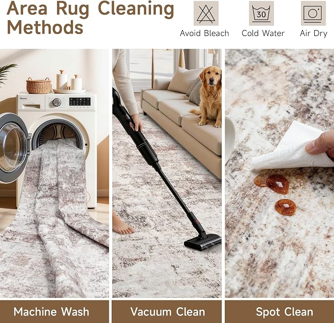 Washable Abstract Area Rug 12x15 - Large Soft Rugs for Living Room Non Slip Indoor Carpet for Bedroom Living Room Farmhouse Distressed Stain Resistant Floor Decor Mat 12x15 Brick/Brown/Beige