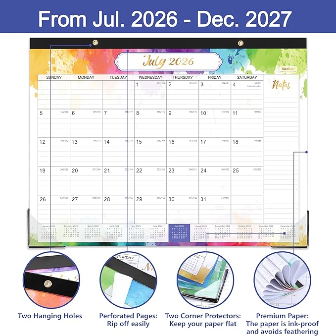2026-2027 Desk Calendar - July 2026 - December 2027, 14.6" x 11.4" 2026-2027 Calendar, 18 Months Desk Calendar, Desk Pad, Colorful