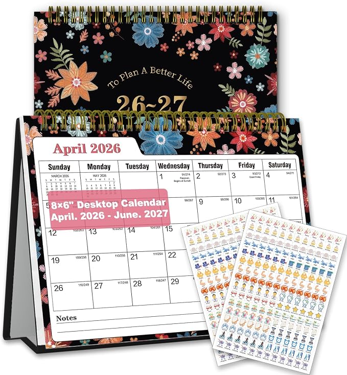 Small Desk Calendar 2026-2027 - Standing 2026 Desk Calendar, APR.2026 to JUN.2027, 8" x 6", Monthly Flip Desktop Calendar with Stickers, Your Personal Desk Planner for Home Office