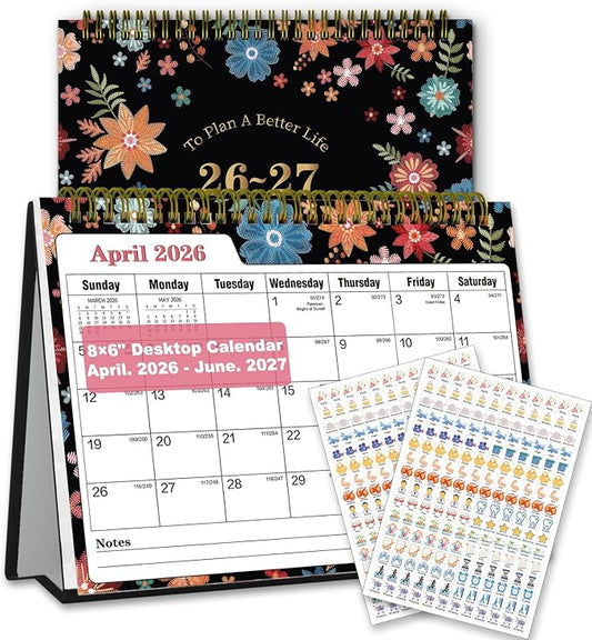 Small Desk Calendar 2026-2027 - Standing 2026 Desk Calendar, APR.2026 to JUN.2027, 8" x 6", Monthly Flip Desktop Calendar with Stickers, Your Personal Desk Planner for Home Office