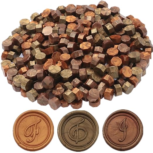 Wax Seal Kit with Warmer, ONWINPOR 300pcs Sealing Wax Beads in 3 Colors, Non-Slip Spoon, Candles for Envelopes, Stamp Letter Seal,Wedding Invitations (Copper Mix)