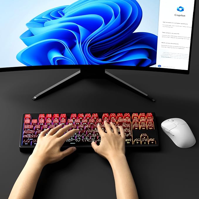 133 Aesthetic Topographic PBT Keycaps, No Tearing, Never Fade & Non-Slip, Modern RGB Backlit Red-to-Black Gradient Keycaps for Mechanical Keyboard - Ergonomic (Doubleshot, Fit for All MX Layout)