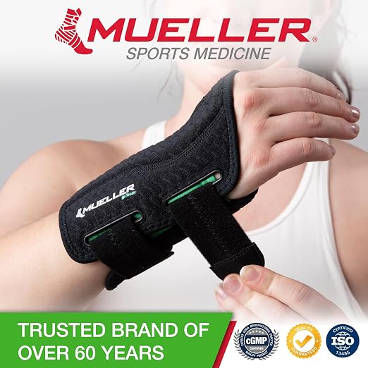 MUELLER Sports Medicine Green Fitted Wrist Brace for Men and Women,Wrist Pain Relief Support,Ideal for Carpal Tunnel,Tendonitis,Arthritis,Right Hand,Black,Large/X-Large,(Pack of 2)