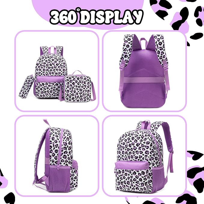 Backpack for Girls Backpack for School 8-10 Kids Backpacks with Lunch Box Leopard Print Schoolbag for Kids