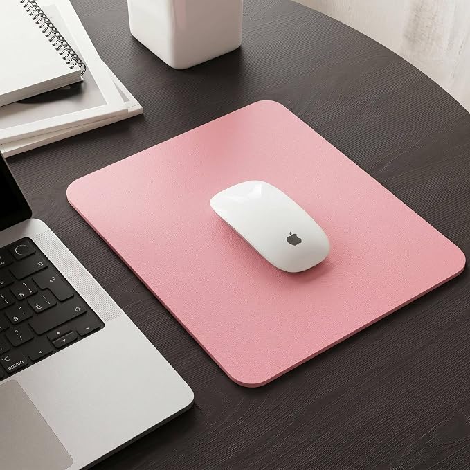 Leather Desk Pad Protector, Waterproof Mouse Pad, PU Desk Mat, Office Desk Cover, Desk Writing Mat for Office/Home/Work/Cubicle (Pink/Silver) 9x8 in