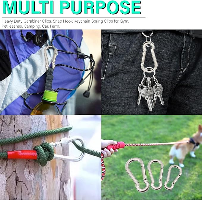3.15 Inch 4 Pack Spring Snap Hook Carabiner, Cable Machine Accessories for Home Gym Pulldown Attachment, Exercise Machine, Heavy Duty Steel Clip for Outdoor Fitness