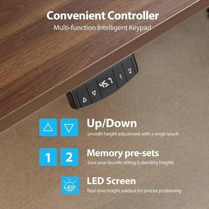 Agilestic Electric Standing Desk, 48 x 28 Inches Height Adjustable Desk, Sit Stand up for Work Office Home, Ergonomic Rising Computer Table with Memory Preset, Dark Walnut