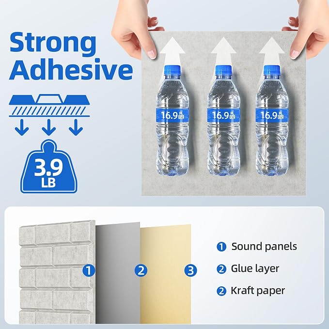 20 Pack Acoustic Panels with Self Adhesive, 12" X 12" X 0.4" High Density Sound Proof Foam Panels for Walls, Soundproof Wall Panels, Brick Sound Absorbing Panels for Home Studio Office Decor - Ivory