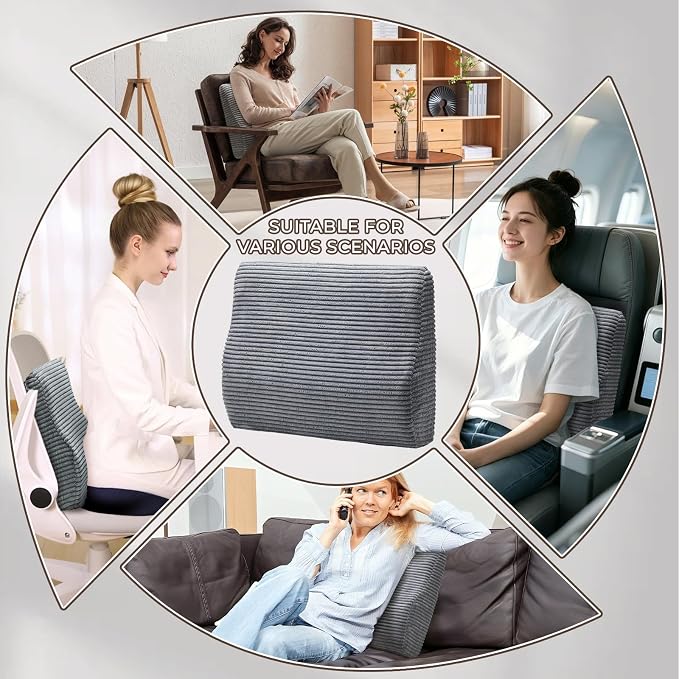 Lumbar Support Pillow for Recliner Chair/Accent Chair/Couch, Large Memory Foam Back Support Cushion for Elderly, Ergonomic Backrest Pillow for Back Rest, Pain Relief, Reading, Washable Cover, Gray