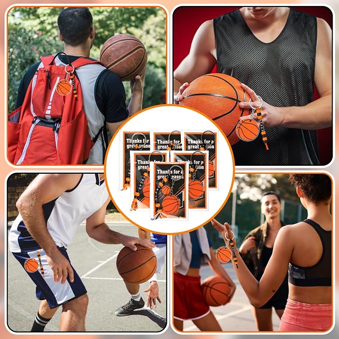 Suncalla 984 Pcs 24 Set Basketball Keychain Making Kit DIY Basketball Bag Tag Sport Key Chain Crafts Adjustable Letter Beads Cards Kit Team Gift Accessories Party Favors for Adult (Orange Black)