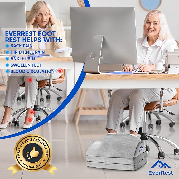 EverRest Foot Rest for Under Desk at Work – 3 Height Adjustable Ergonomic Footrest with Warm Feet Pocket, Firm Support Stool for Office Chair & Gaming, Washable Cover