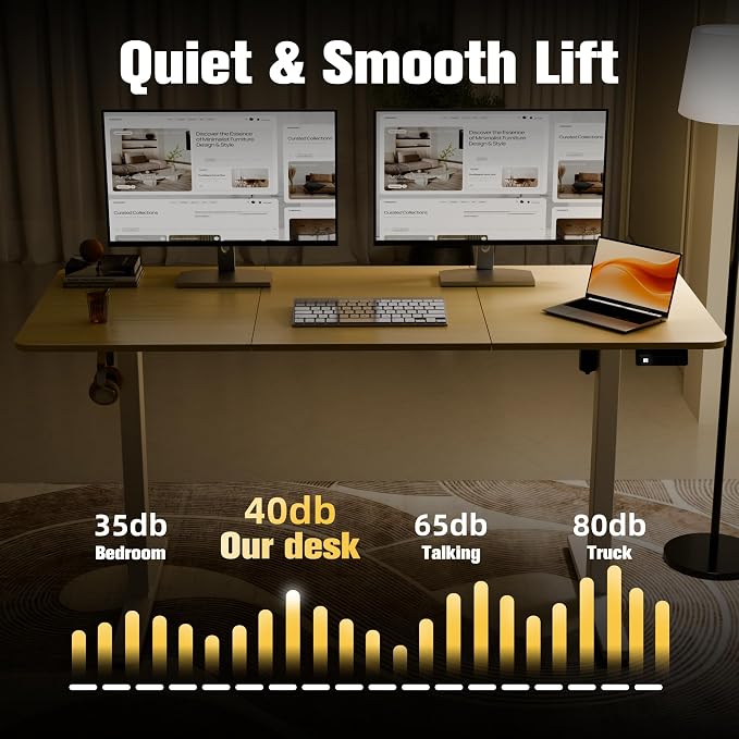 ERGOMAKER 55"x24" Standing Desk, Adjustable Sit-Stand Home Office, Oak | Electric Adjustable Standing Desk, Sit to Stand Computer Office Desk with Splice Board, Memory Preset, Lifts 28.7''-46.5"