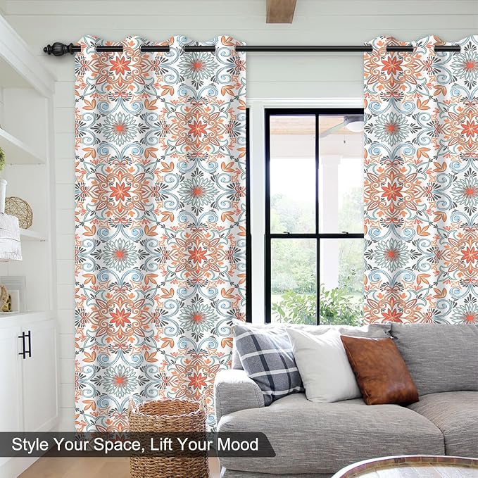 Blackout Curtains for Living Room and Bedroom, Black Out Bedroom Living Room Window Curtains 84 Inch Long 2 Panels Set, Vintage Floral Room Darkening Soundproof Thermal Curtains for Winter Insulated