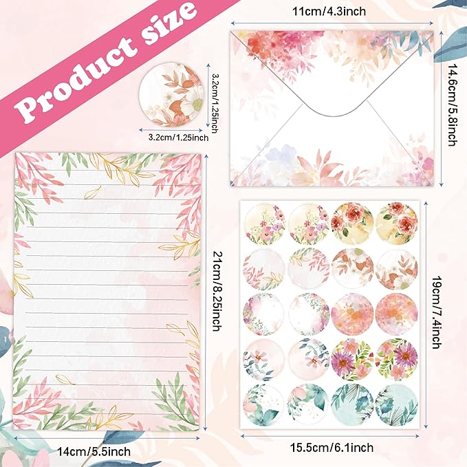 FUNCLASS 160 Pcs Stationery Set Letter and Envelopes – 50 Lined Stationery Paper and 50 Matching Envelopes, 5.5 x 8.25 Inches Letter Writing Stationery for Home, Office, School (Floral)