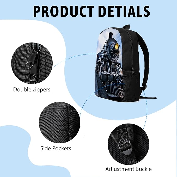 3PCS Train Print Backpack for Boys Girls Teens, School Backpack with Lunch Box Pencil Case for Elementary Middle High Students, 17 Inch Lightweight Bookpack 3 in 1 Set Back to Shool Gifts for Kids