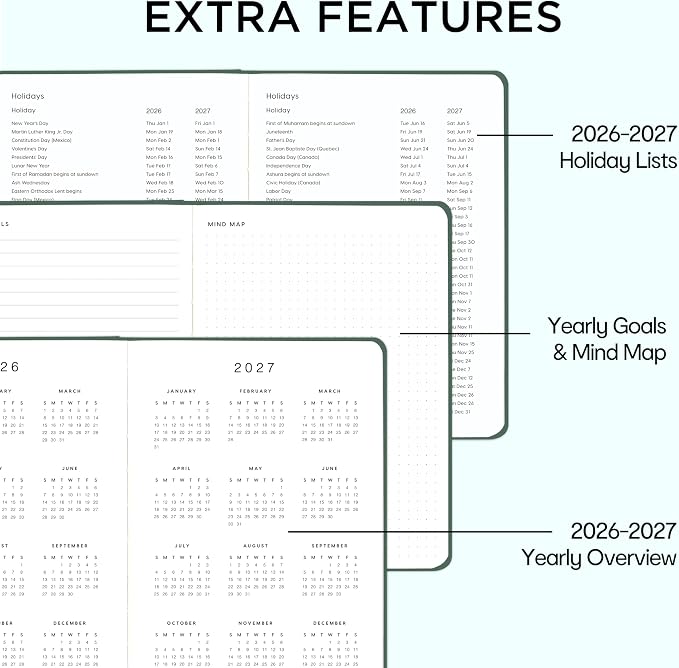 And Per Se Undated Planner, Weekly & Monthly Planner with Goal & Habit Tracker, A5 Leather Hardcover Productivity Journal for Academic Year (Celestial Green)