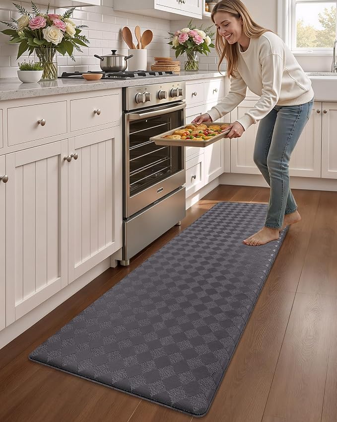 Color&Geometry Anti Fatigue Cushioned Kitchen Floor Mats,17"X47",Runner Rug Non Slip Waterproof,Memory Foam Padded Standing Mat for Front Sink,Grey | Waterproof & Oil Proof, Easy Clean PVC Kitchen Rug For Busy Family, 0.4in Thick Cushion For Long Stand...