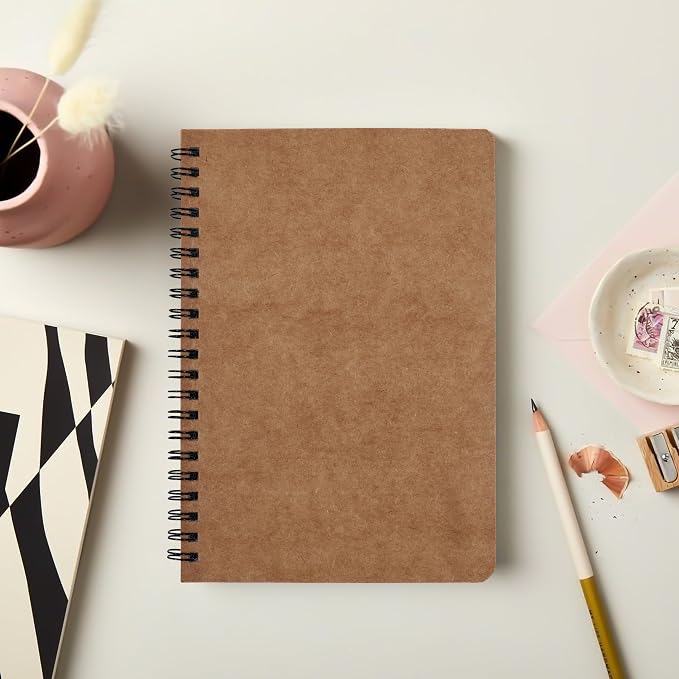 Spiral Kraft Notebooks 8.3” x 5.8”, Set of 12 College Ruled Journals, Thick Paper Writing Notebooks with Brown Cover for School, Office & Travel,60 Sheets Each(120pages)