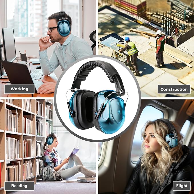 ProCase NRR 28dB Noise Reduction Ear Muffs, Foldable Adjustable Passive Noise Cancelling Headphones for Adults Kids Autism, Hearing Protection for Shooting, Construction, Mowing -Crystalblue