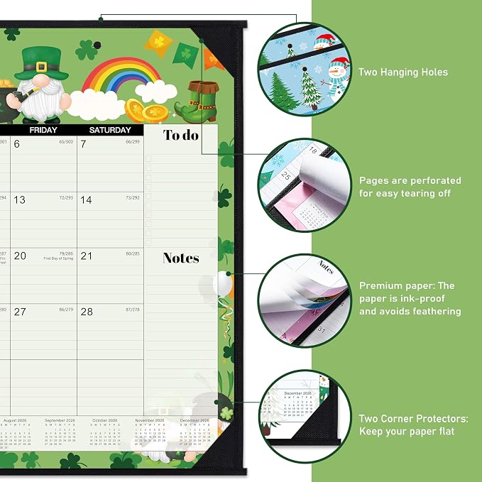 2026 Desk Calendar - Large Desk Calendar 2026, Jan.2026 - Dec.2026, 22" x 17", 2026 Calendars with Corner Protectors + Large Ruled Blocks, To-do & Notes, 12 Different Themes
