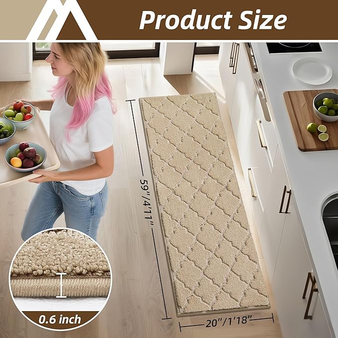 COSY HOMEER Kitchen Rugs 20"x59" Non-Slip Washable Kitchen Mats for Floor Absorbent Kitchen Carpet Soft Rugs for Kitchen,Sink Mat,Entrance,Area Rug,Warm Beige