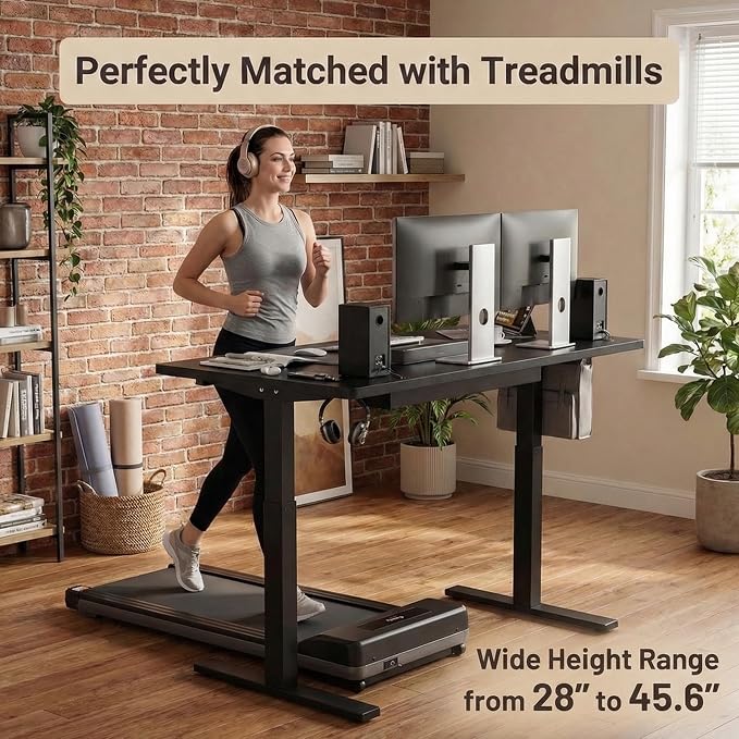 Grandder 63x32 Large Electric Standing Desk, Height Adjustable Computer Desk with 2 Memory Presets, 31.5" Deep Desktop Sit Stand Desk Home Office Desk Workstation Table with Hooks, Black