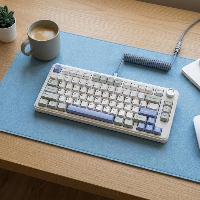 126 Keys PBT Double Shot Keycaps, White Blue Minimalist Keycap Set, Refreshing Clean Style Cherry Profile Keycaps for Mechanical Keyboard 60% 65% 75% 100% Cherry MX Switches