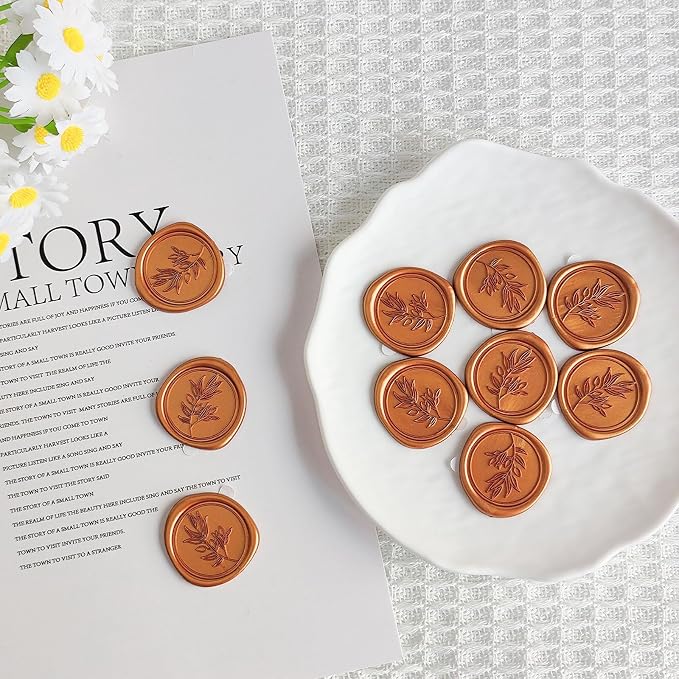 50 Pcs Orange Wax Seal Stickers Self- Adhesive Wedding Invitation Seal Stickers, Perfect for Wedding Invitation, Envelopes, Christmas Cards, Seating Chart, Good Adhesion and Easy to Use