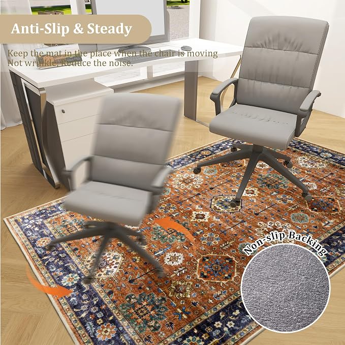 Office Chair Mat for Hardwood Floor, 48"x36" Easy Glide Computer Desk Mat Protector for Rolling Chair Under Desk Rug Nonslip Backing, Machine Wash, (Modern)
