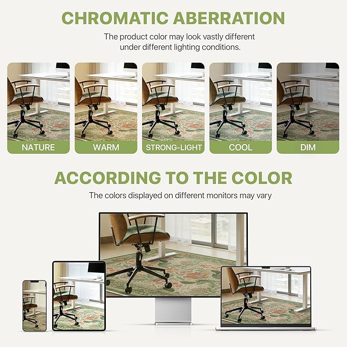 48"x72" Office Chair Mat for Hardwood Tile Floor, Under Desk Carpet Protector for Rolling Computer Chair Mat, Machine Washable Area Rug, Anti-Slip 1/5" Thick Low Pile Thin Floor Mat, Sage Green