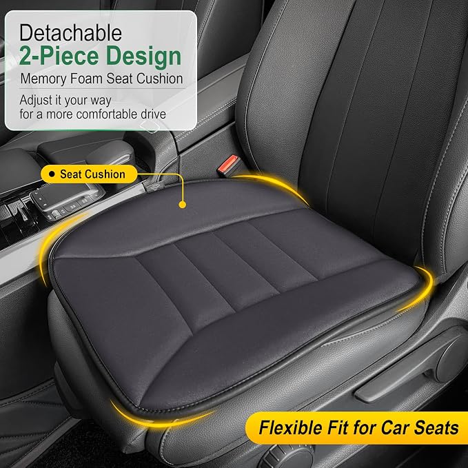kingphenix 3-Piece Memory Foam Car Seat Cushion Set for Driving Comfort | 2 Front Seat Cushions and 1 Rear Bench Pad, 1.2-Inch Memory Foam, Non-Slip Bottom for Sedan, SUV, Truck and Van, Dark Grey