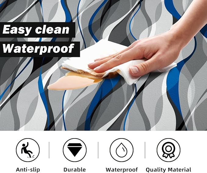 Kitchen Mats for Floor Modern Abstract kitchen rugs Grey and Blue Stripe Anti Fatigue Kitchen Mats Waterproof Floor Mats Cushioned Non-Skid Standing Mats for Kitchen, Set of 2,17.3 x 28+17.3 x 47