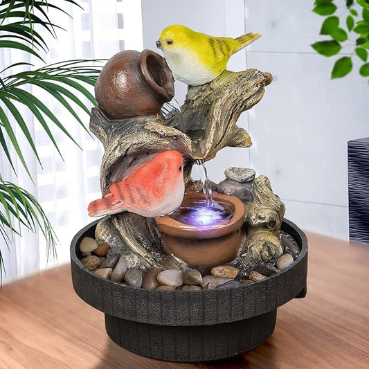 Ferrisland Indoor Tabletop Water Fountain, Desktop & Table Waterfall Fountains, Relaxation Fengshui Home Decor with LED Light for Home Office Bedroom House Warming Gift Idea