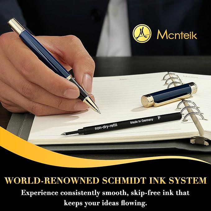 Blue Lacquer Rollerball Pen - Stunning Luxury Pen, 24K Gold Plating, Schmidt Refill, Precision Flow Ink, Fancy Roller Ball Gift Set for Men & Women, Professional, Executive Office, Nice Pens