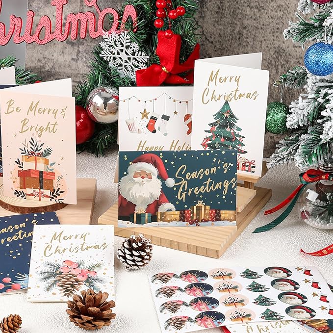 Christmas Cards Assortment, 24 Pcs Greeting and New Years Cards with 6 Designs for Christmas, Holiday, New Year Gift (4x6 Inch)