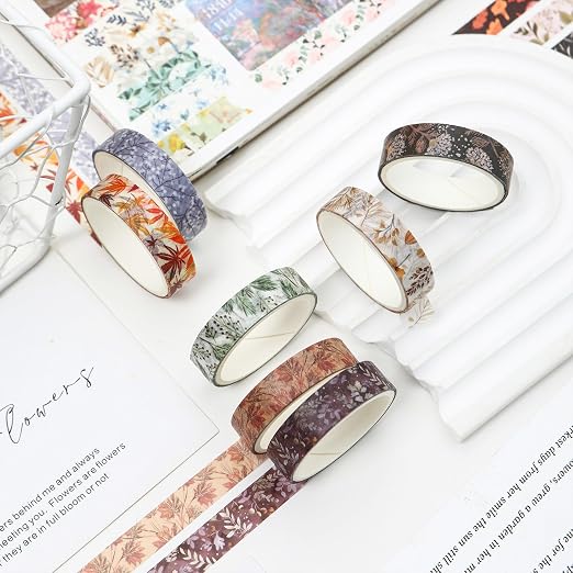 Flowers Washi Tape Set 60 Rolls Leaves Patterns Decorative Skinny Snow Masking Tapes for Arts, DIY Crafts, Journals, Planners, Scrapbook, Wrapping (Winter)