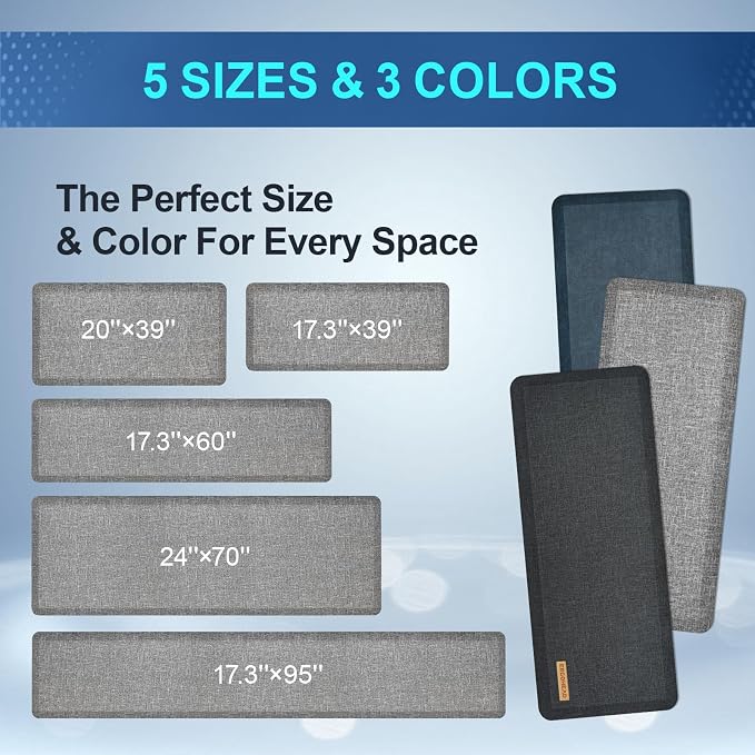 Anti Slip 3/4 inchs Anti Fatigue Kitchen Floor Mat, Ergonomic Comfort Standing Mat, Waterproof Kitchen Runner for Home, Kitchen, Office, Laundry, Garage (Light Gray, 17.3" x 28" -0.75")