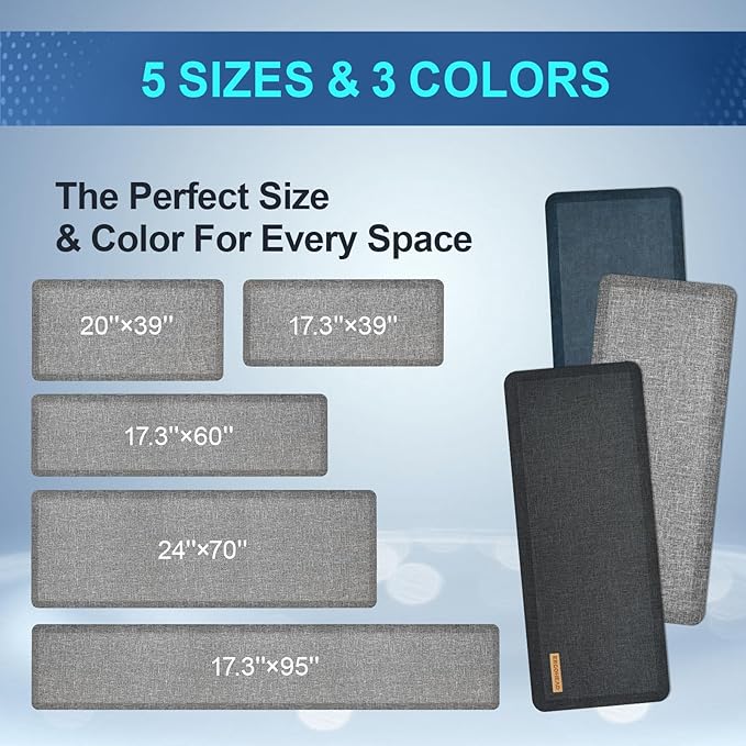 Anti Slip 3/4 inchs Anti Fatigue Kitchen Floor Mat, Ergonomic Comfort Standing Mat, Waterproof Kitchen Runner for Home, Kitchen, Office, Laundry, Garage (Light Gray, 24" x 70" -0.75")
